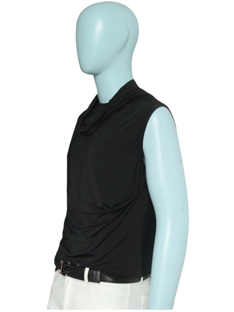 Sexy Men's High Neck Vest Quality Ice Silk Sleeveless Tank Tops Fashion Man Loose T-shirts Nightclub Party Exotic Male Tops