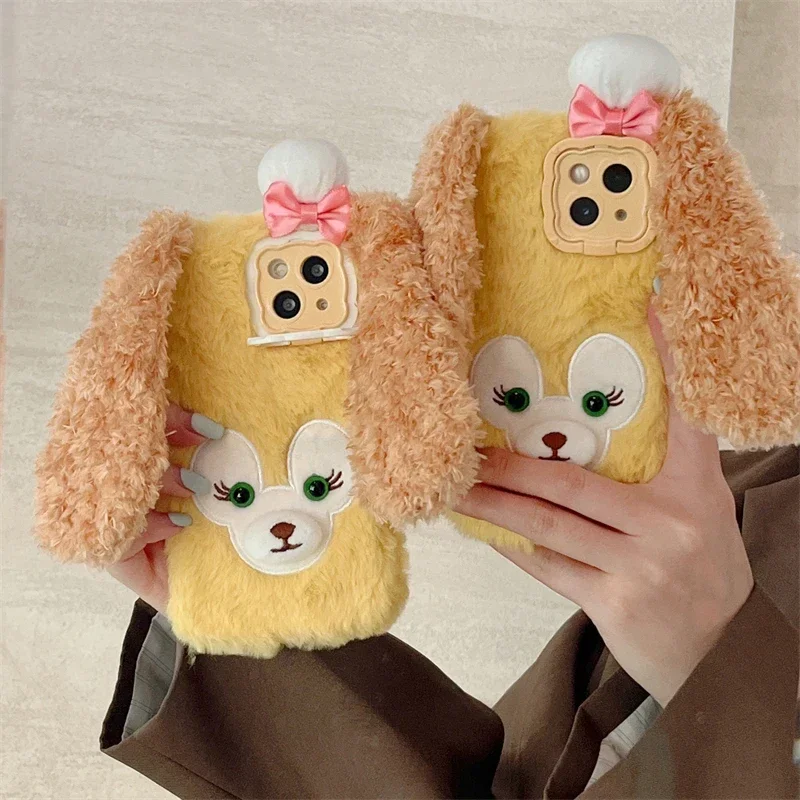 Cute Bear Warm Winter Plush Fur Cover For Huawei Mate 60 Pro Mate 50 40 30 Pro Fluff Toy Camera tect Soft Phone Case Cover