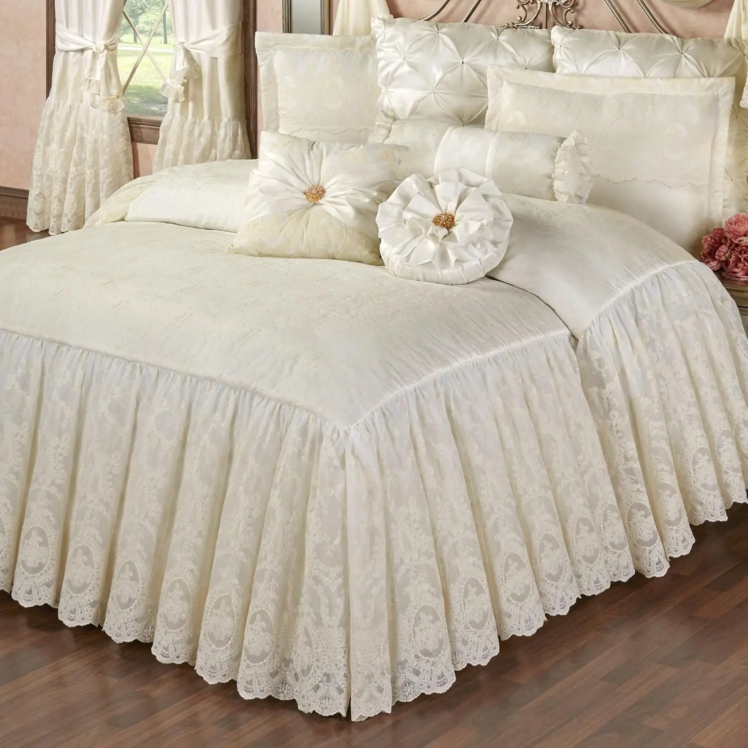 Touch Of Class Cameo Lace Collection Grande Bedspread - Pearl - Shabby Chic Style - Romantic Heirloom - Victorian Floral