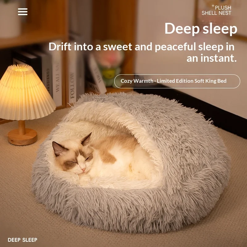 

Shell-Shaped Thick Warm Cat Bed, All-Season Reversible Pet Mat, Cozy Sleeping Nest for Small Cats Dogs, Ultra Soft Non-Slip