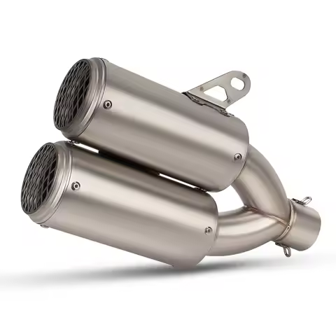 Universal 51mm Motorcycle Exhaust Project Double Tube with Net Muffler Escape Racing Line for CBR650R ZX6R R7 GSXR1000 F900XR V2