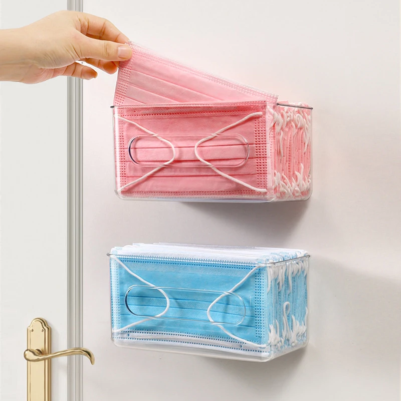 Transparent Storage Box Wall Mounted Tissue Box Large Capacity Disposable Mask Holder Free-punching for Home Office