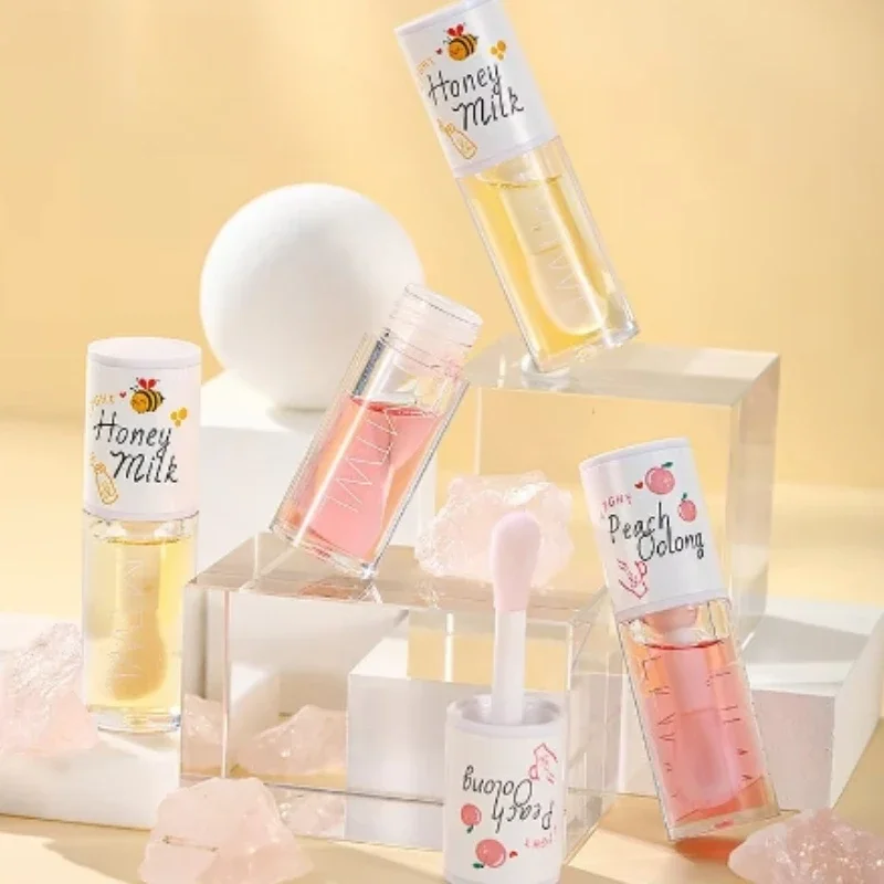 Peach Milk Honey Lip Oil Relieves Dry Moisturizing Lip Gloss Fades Lip Lines Water Light Lips Big Brush Head Cute