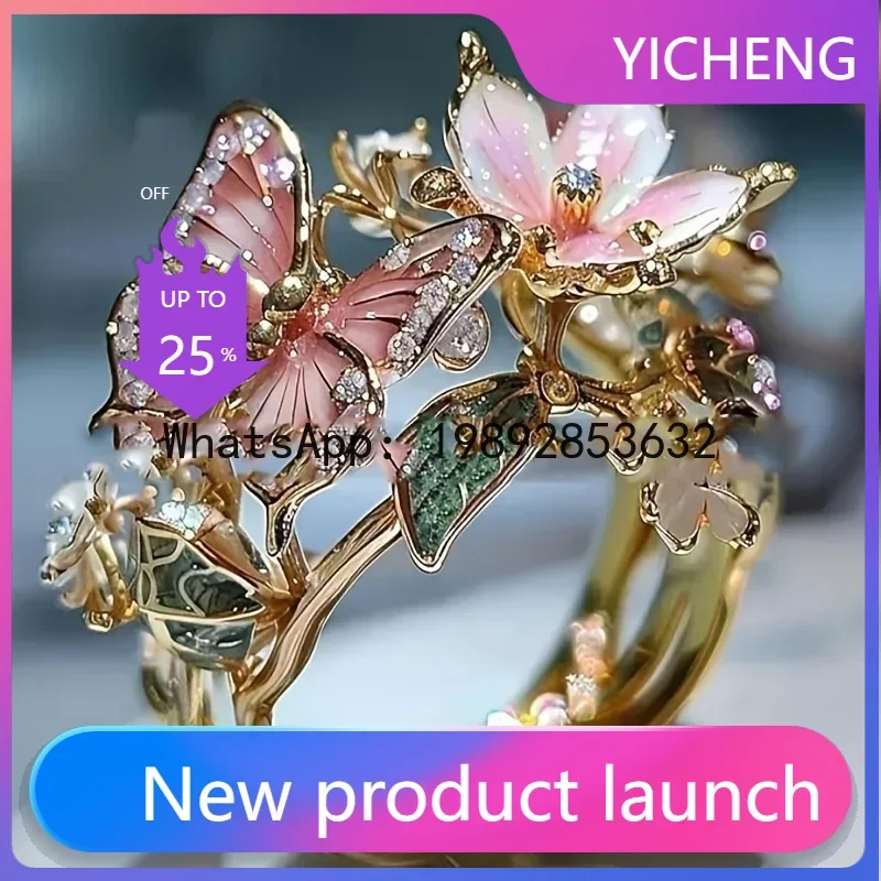 

LYY Flower Butterfly Rings for Female Romantic Rhinestone Stylish Non-fading Opening Ring Women Wedding Party Gift