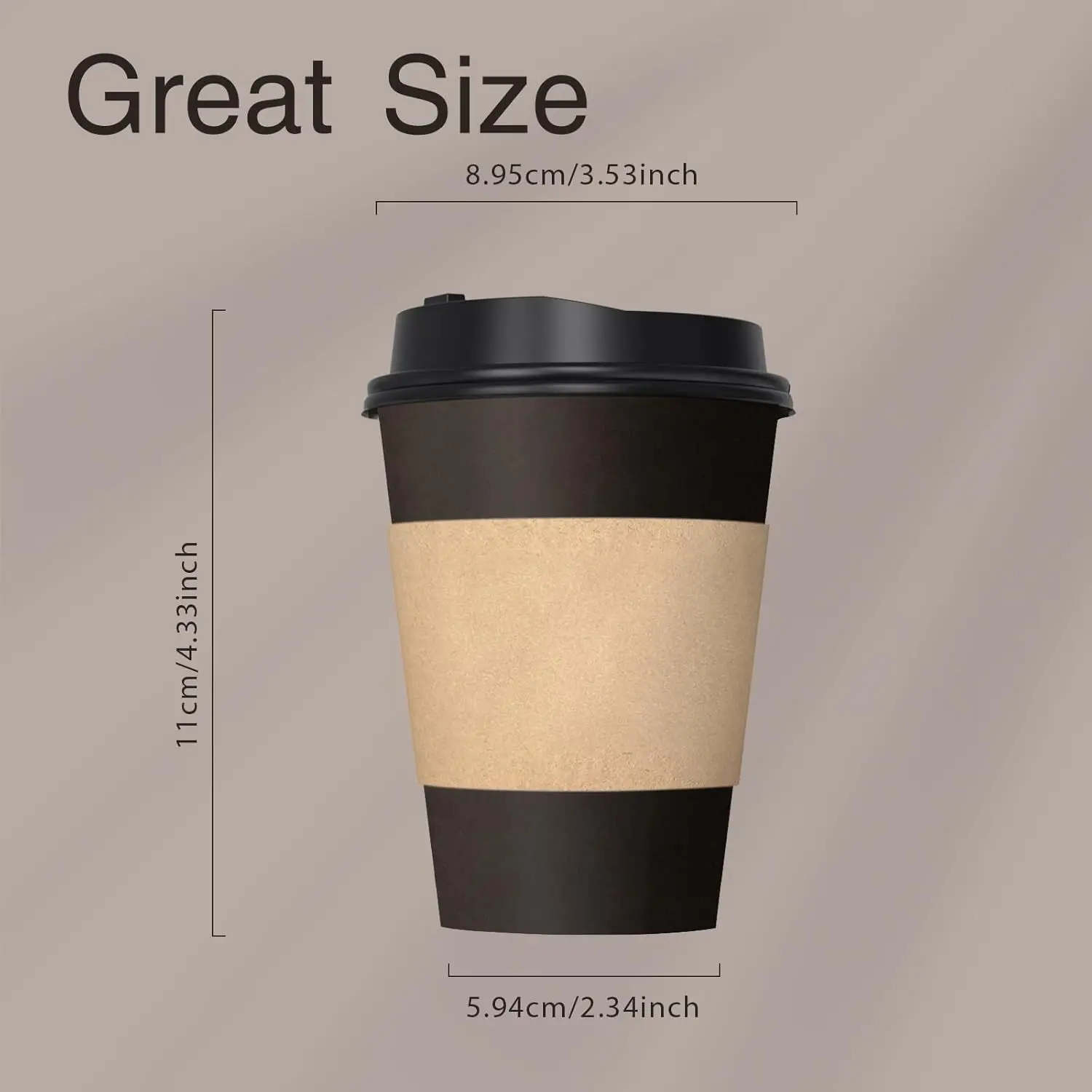 50 Pack 12 oz Disposable Black Coffee Cups with Lids, Sleeves, Leak-Proof To Go Coffee Cups with Lids, Durable Paper Cups