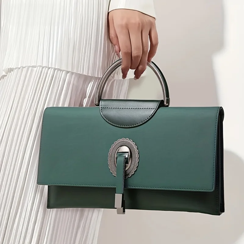 

Vintage Evening Clutch for Women Chic Black Synthetic Leather Handbag with Detachable Shoulder Strap, Buckle Closure