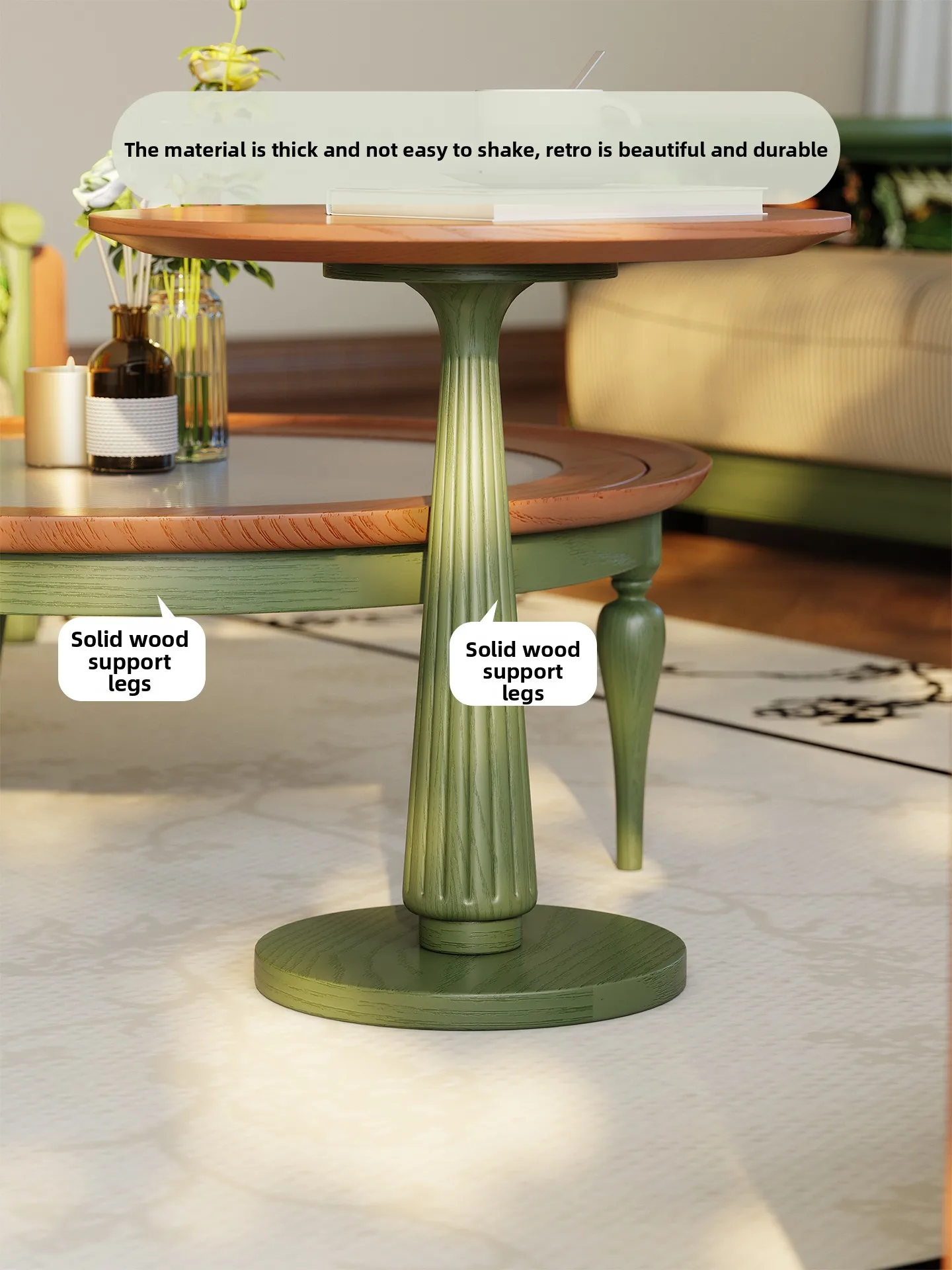 طاولة قهوة فرنسية قديمة لغرفة المعيشة، شقة صغيرة من الخشب الصلب، زجاج مستدير، متوسط الحجم، طاولة قهوة للحديقة، طاولة جانبية #4