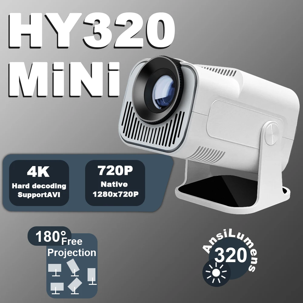 HY320MINI 4K Local 720P Compact HD Mini Projector Supports Ideal for Home Perfect Christmas Halloween Gift for Families Gamers