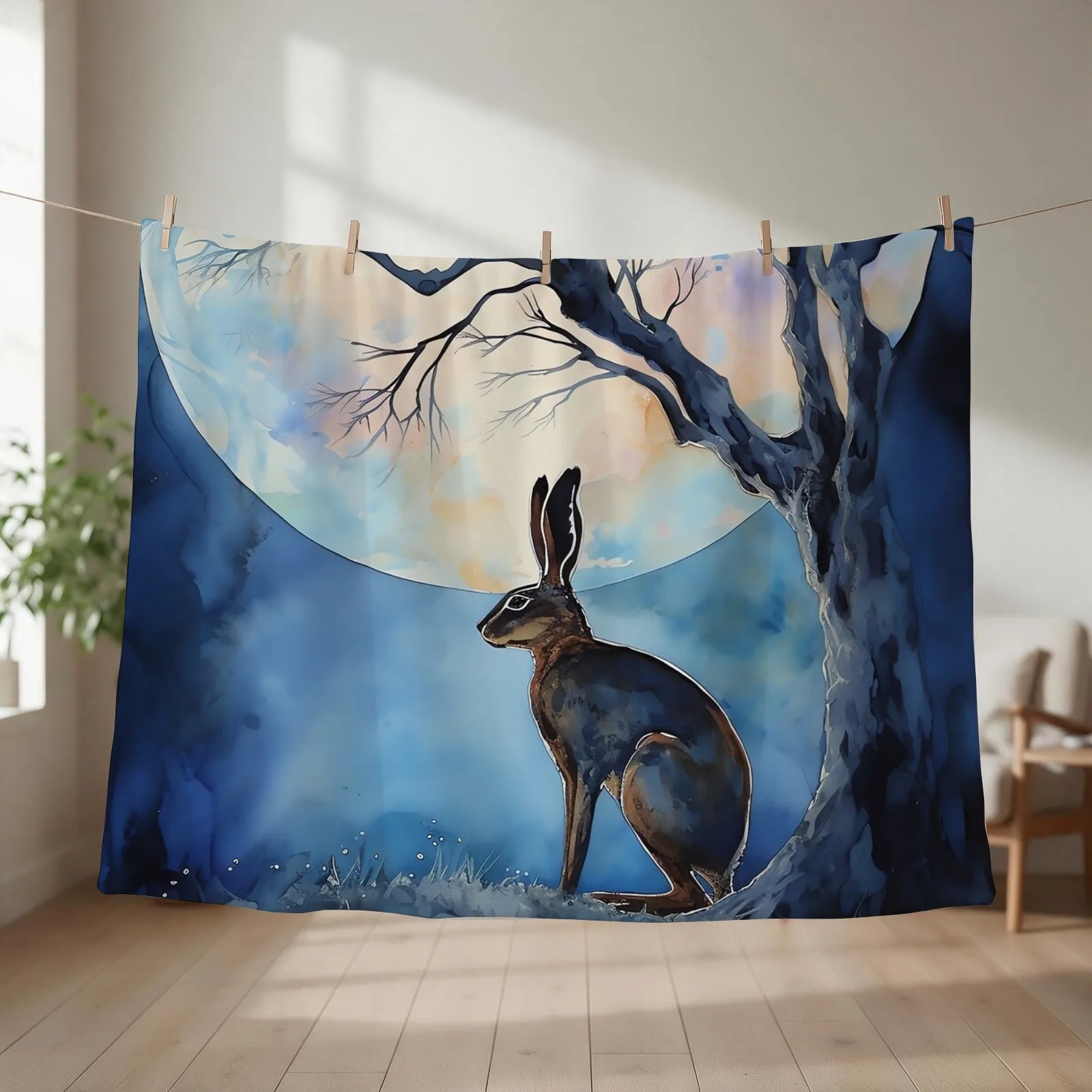 Moon Gazing Hare Throw Blanket Soft Plush Plaid Thin Bed linens Cute Plaid Blankets
