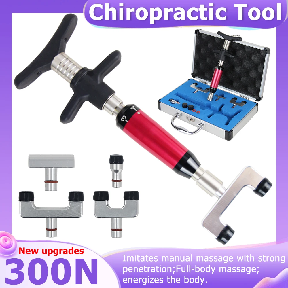 300N Chiropractic Adjusting Gun Spine Massage Tools Limb Pain Relief Therapy Correction Spinal 4 Heads Manual Back Massager New