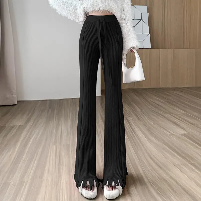 2023 Autumn Winter New Women Mathcing Sets Korean Lady Casual Sweater Black Pants Suits V-Neck Knitted Tops Trousers Outfits