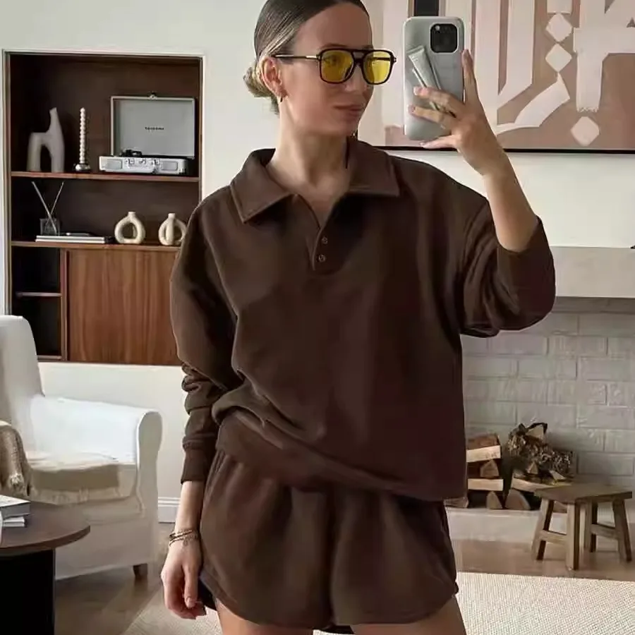 

Повседневный комплект с капюшоном и orts на подкладке Fce-Lined Long Sve. Женский комплект из двух предметов Fashion, осень 2024, брюки с отложным воротником...