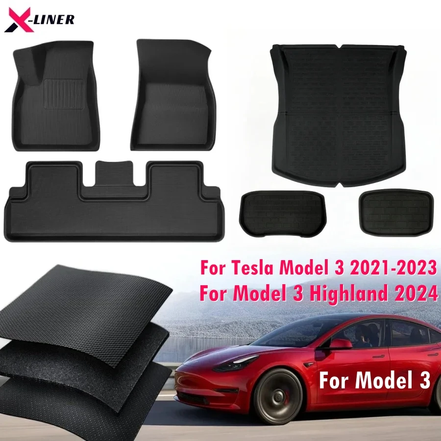 

For Tesla Model 3 Highland 2024 Floor Mats LHD RHD 2023-2021 For Model 3 Weather Floor Liners Anti-slip Trunk Mat Cargo Liners