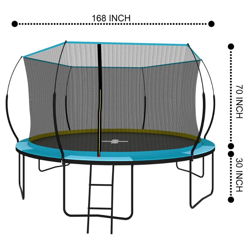 YC 14FT Recreational Trampolines with Enclosure for Kids and Adults with Patented Fiberglass Curved Poles  Pumpkin-Blue