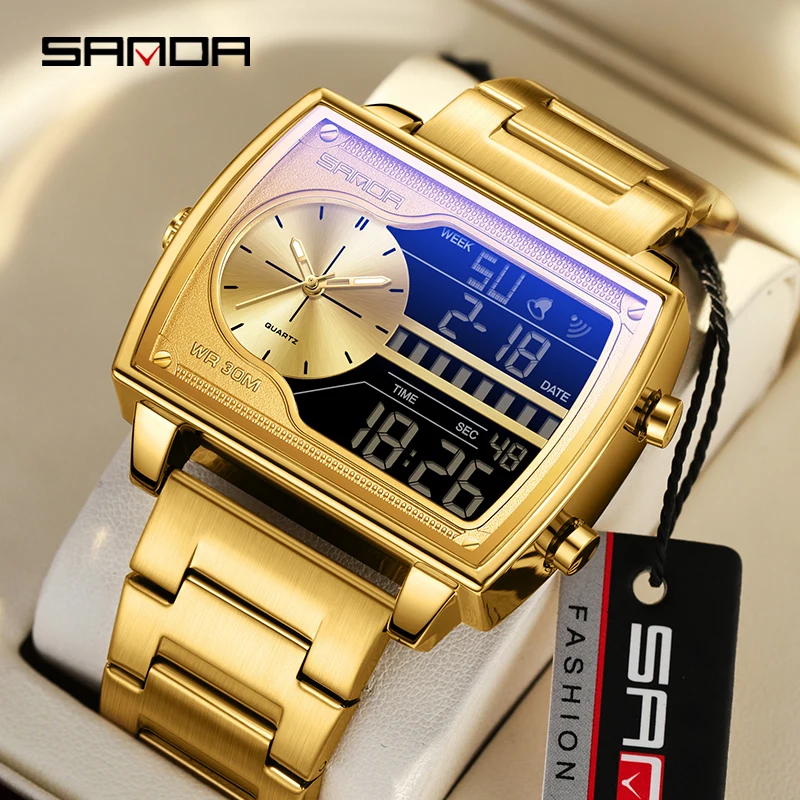 SANDA Quartz Watches For Men Luxury Brand Sport Wristwatch Waterproof Military Countdown Quartz Digital Clock Men Watch Relogio