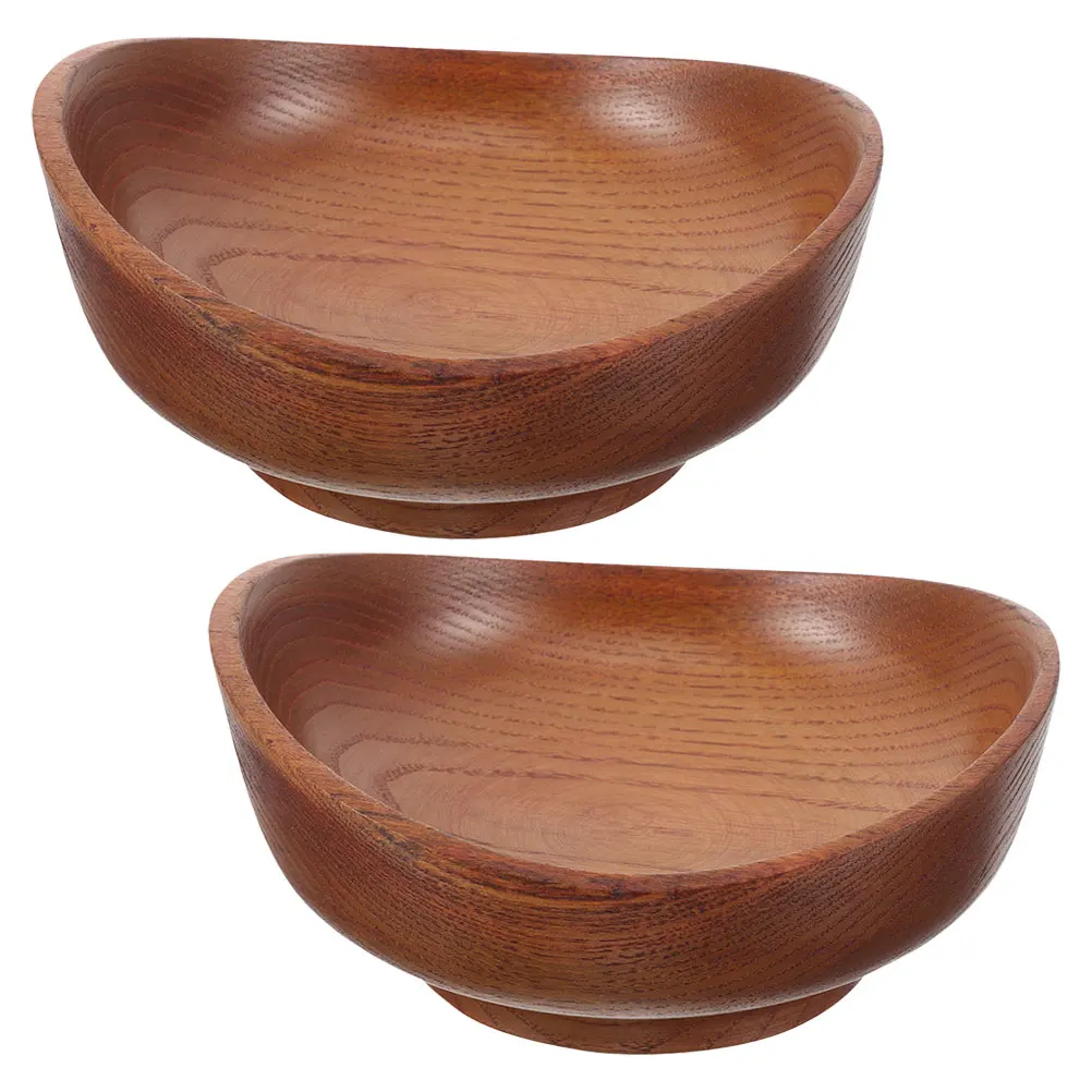 

2 Pcs Jujube Wood Bowls for Fruit Snacks Condiments Salad Mixing Serving Brown Wooden Key Mini Bowls Japanese Design
