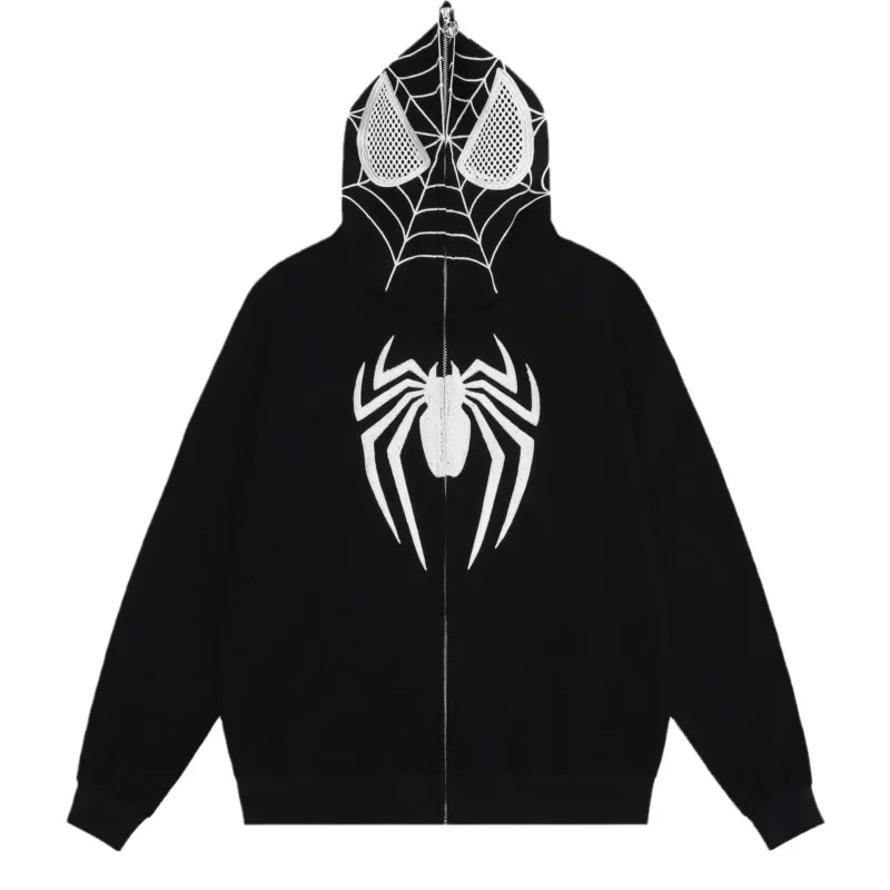 Vintage Printed Spider Hoodie Women Men Casual Full Zip Up Hood Shirt 2024 Harajuku Streetwear Oversized Sweatshirts Y2K Clothes