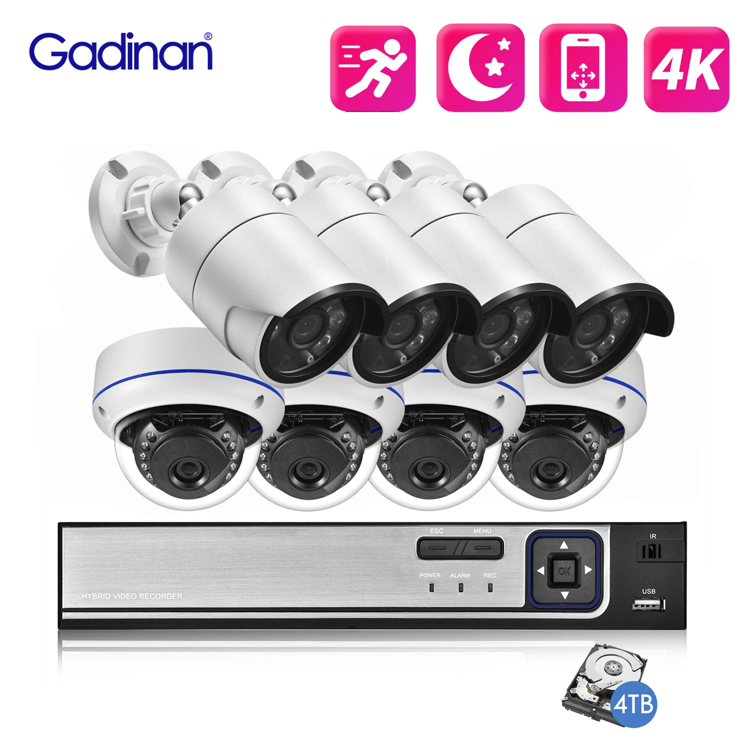 

Gadinan Ultra 4K HD POE Security Camera System 8CH NVR AI Motion Detection Outdoor 8MP IP Camera Network CCTV Video Surveillance