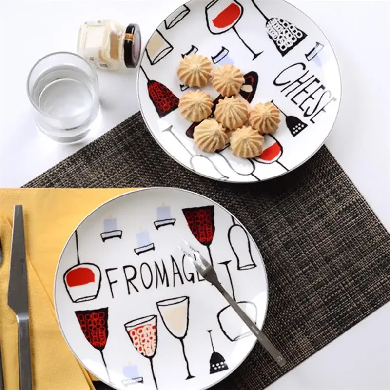 

8 Inch, Real Bone China Cake Dishes, China Creative Modern Painting, Porcelain Charger Plates, Colorful Plates Cuisine Dinner