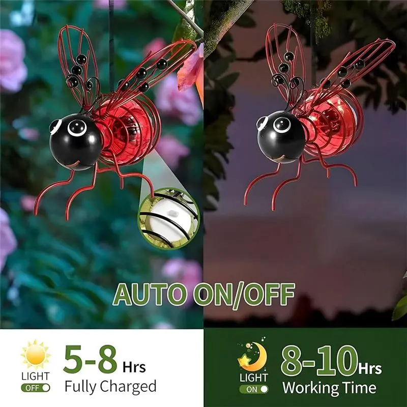 [NEW!A93G】 Solar Bee Simulation Lights, Outdoor Hanging LED Bees Garden Decoration Lantern For Outside, Insect Bugs Night Light