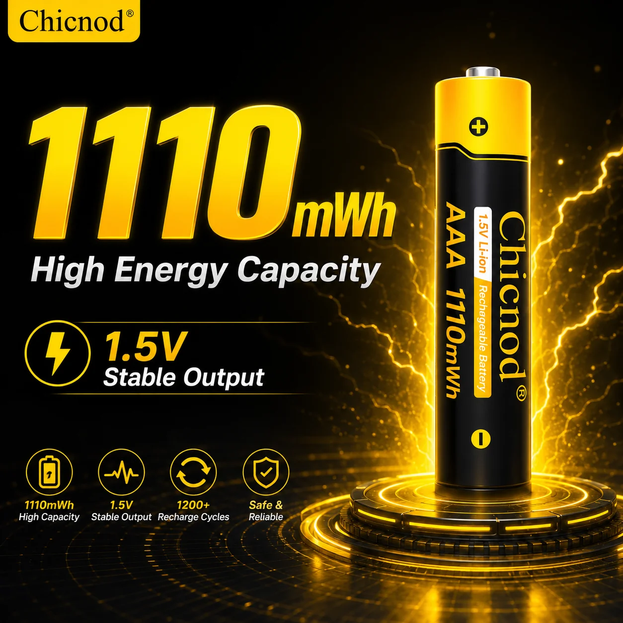 CHICNOD AAA Rechargeable Lithium Batteries 1.5V 1110mWh Li-ion USB-C Charging Constant Voltage 8 Slot Magnetic Cover Charger