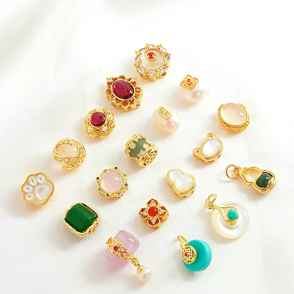 

Подвеска в форме ракушки с латунным покрытием, инкрустированный золотом цирконом, натуральный драгоценный камень, жемчуг и ракушка с отдельными бусинами, аксессуары для изготовления ювелирных изделий своими руками