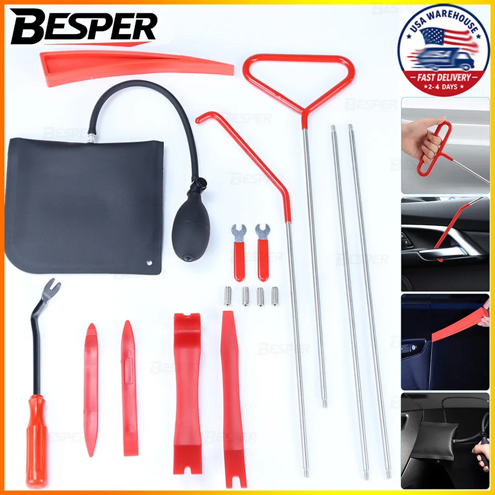 17PCS Auto Trim Removal Tool Kit with Air Wedge Pump, Car Interior Panel Pry Tools Set for Door Panel, Dashboard, Stereo, Window Trim Installation and Repair