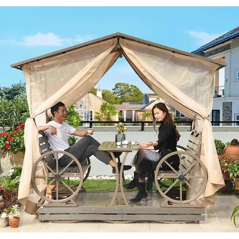 Double Rocking Chair Garden Canopy Metal Swing Outdoor with Table