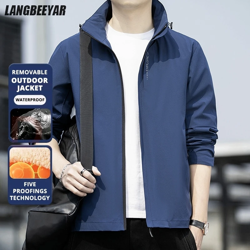 

Высококачественная спортивная съемная кепка с воротником-стойкой и капюшоном, мужская уличная куртка, осенняя ветровка, пальто, ветрозащитная верхняя одежда