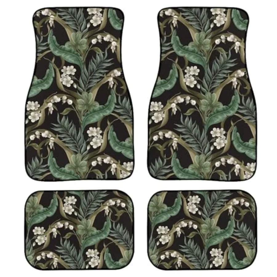 Floral Plants Floor Mats for Car Universal Botanical Flowers Berries Fern and Leaves Car Floor Mats Full Set Front Rear Feet Ca
