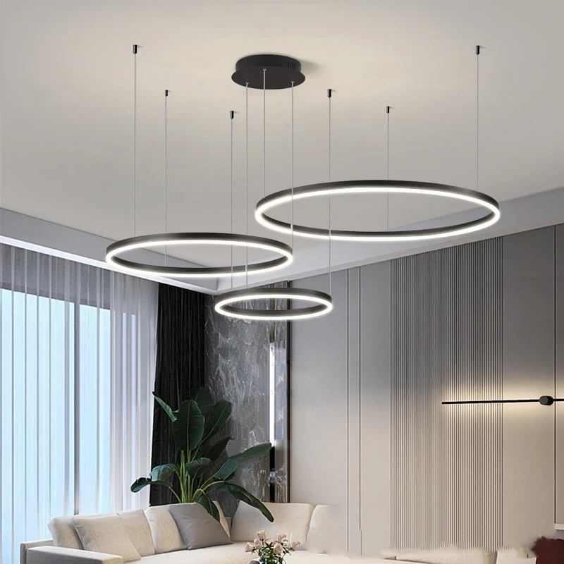 Modern 5 Ring Led Chandelier Dimmable Gold Black Brown for Bedroom Living Room Pendant Lamps Lighting Suspension Design Fixtures