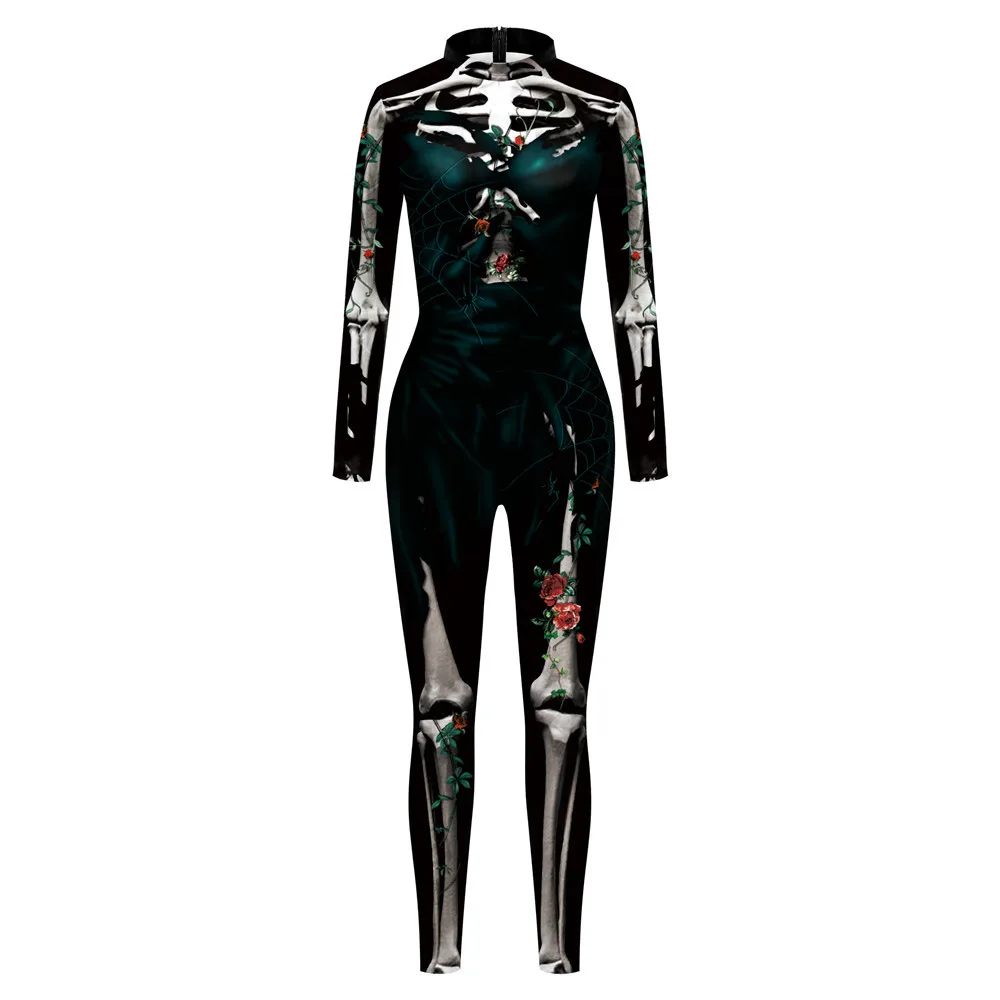 Festtags-Karnevalskostüm Skelett-Bedruckte Bodysuits für Frauen Bunte Halloween-Cosplay-Jumpsuits Zentai-Catsuit – Detail 31