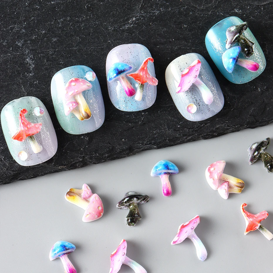 20/50 pçs bonito cogumelo encantos do prego kawaii 3d cogumelo flatback arte do prego jóias verão decorações da arte do prego acessórios de manicure