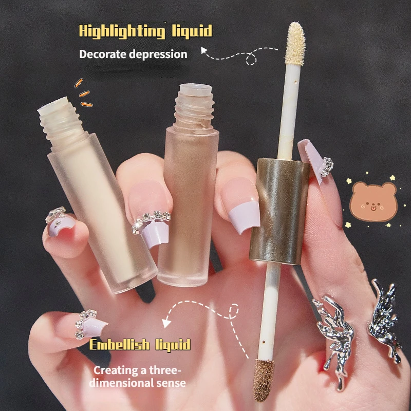 Makeup Pen 2-in-1 Double-ended Highlighting Contouring Stick Concealer Pencil Cement Grey Three-dimensional Nose Shadow Bronzers