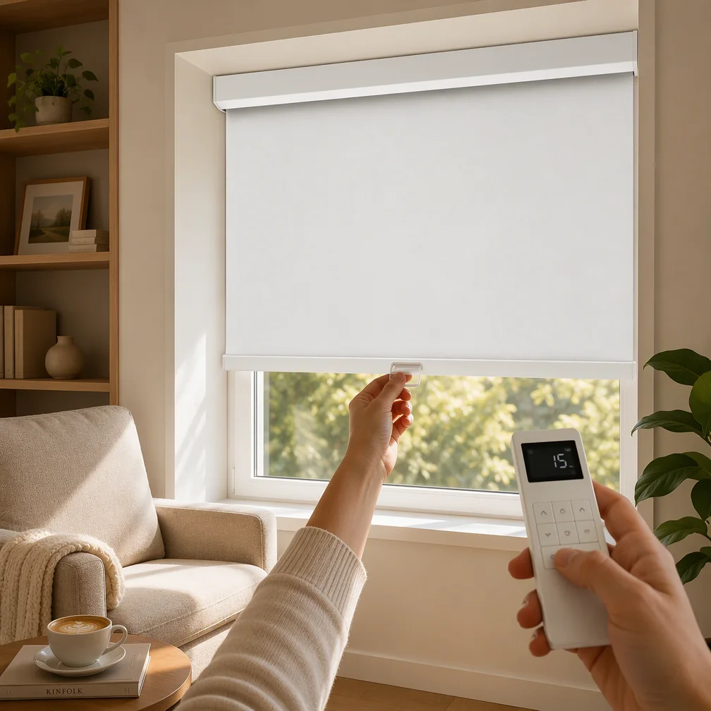 UV Proof Heat Insulation Electric Spring Remote Control Custom Blackout Motorized Manual Roller Shades Blinds For Window