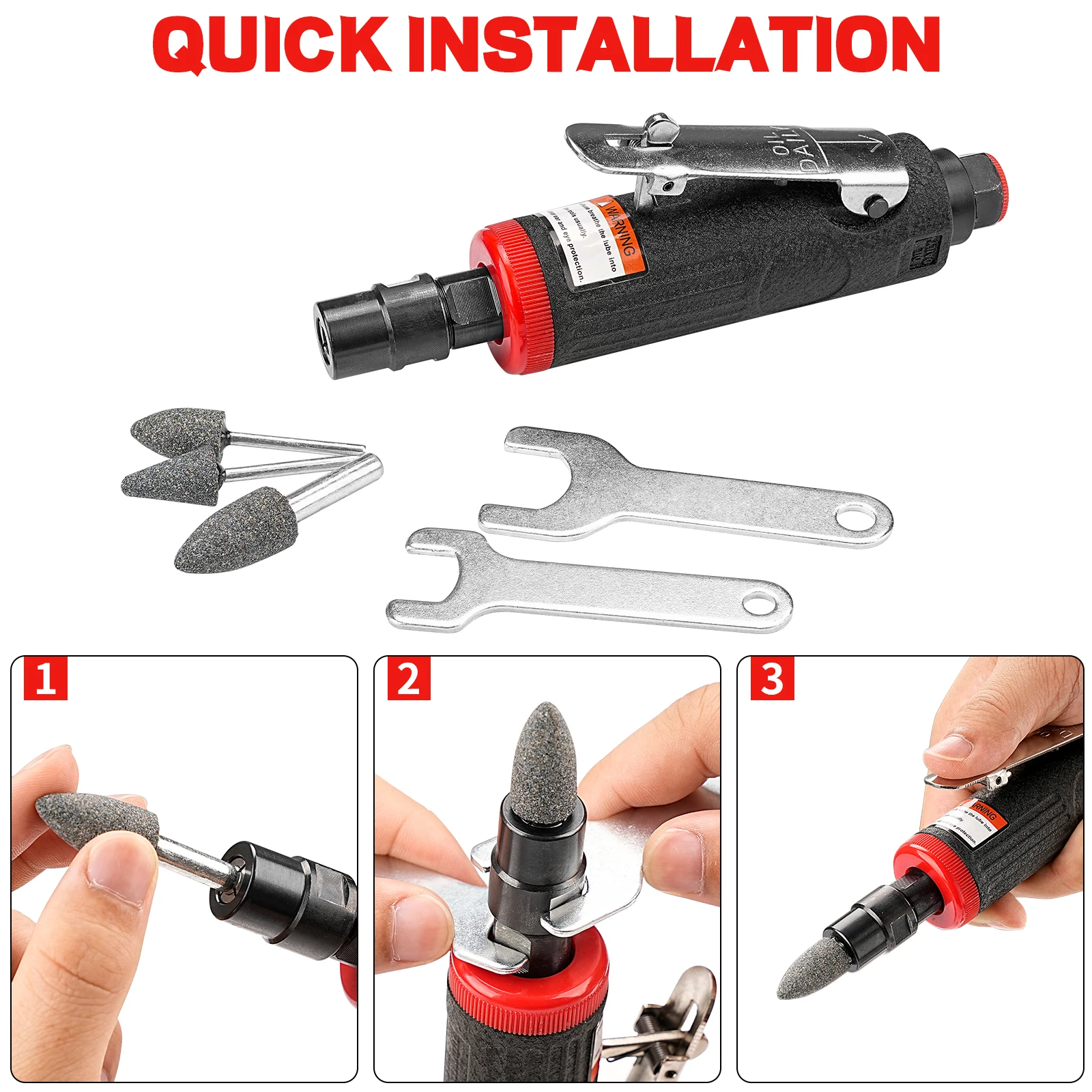 NuoDun1/4 inch Air Angle Die Grinder High Speed Polishing Machine Handheld Pneumatic Grinder for Cutting Engraving Rotary Tool