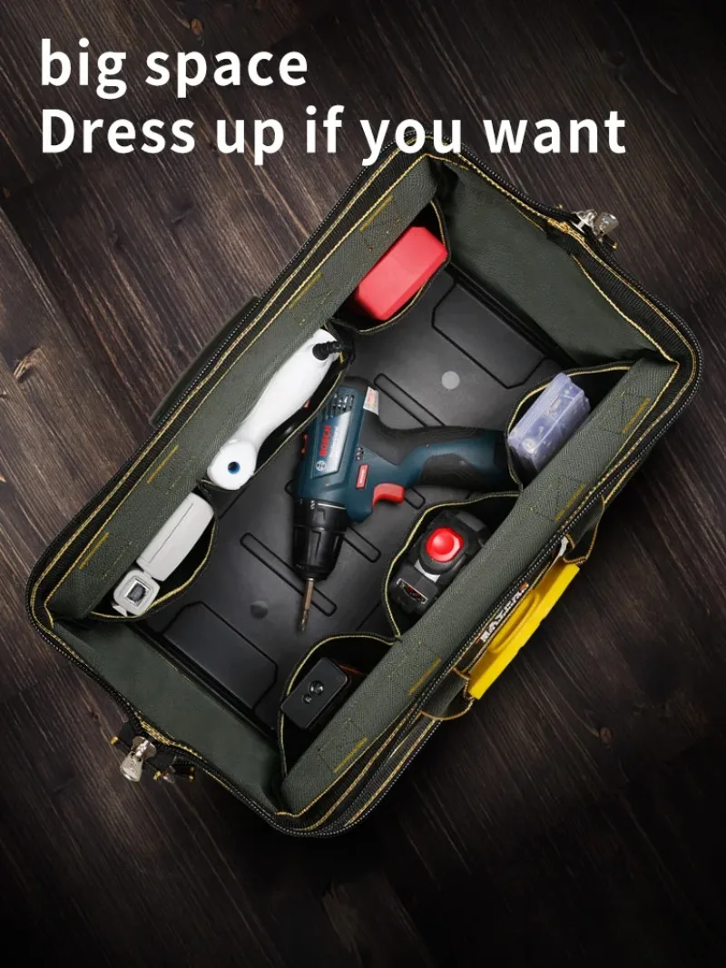 13/16/18/20 Size Waterproof Tool Bag Large Capacity Storage Bag Plastic & Cloth Bottom Heavy-Duty Tool Organizer