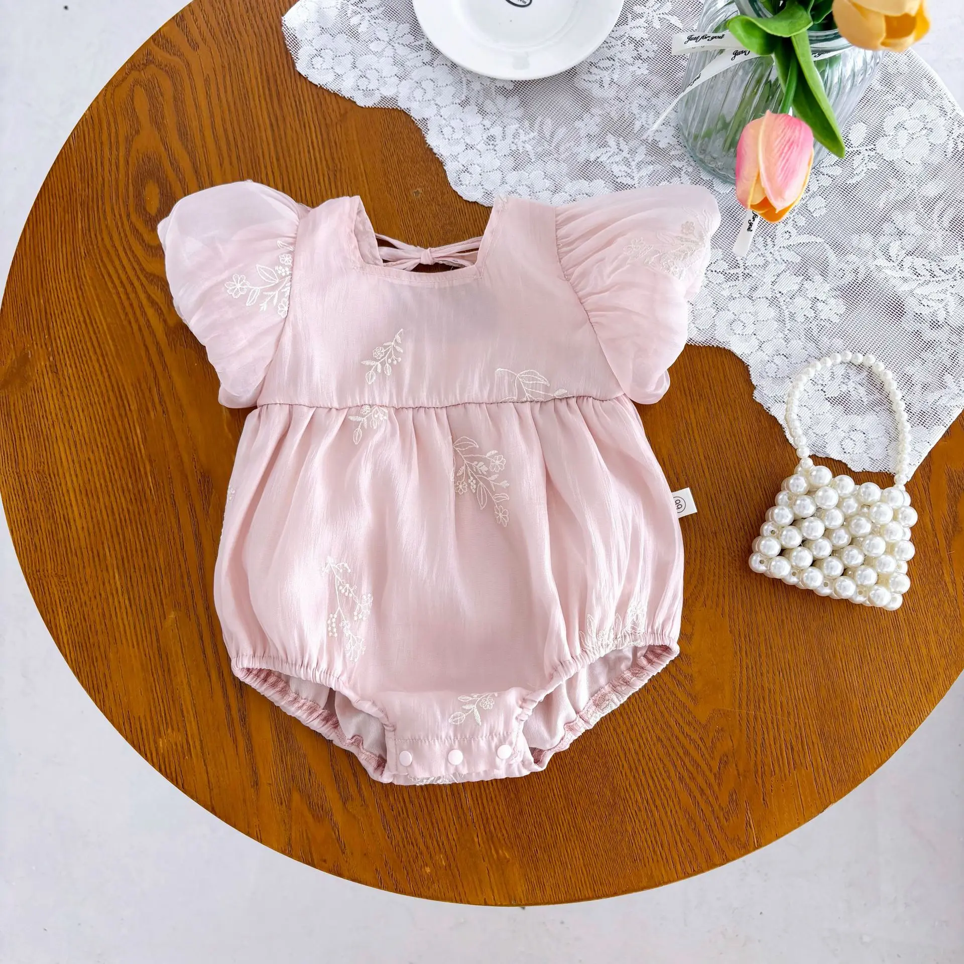 Baby Jumpsuit Summer Girl Baby Embroidered Short Sleeves Rompers Baby Thin Clothes Princess Crawling Clothes