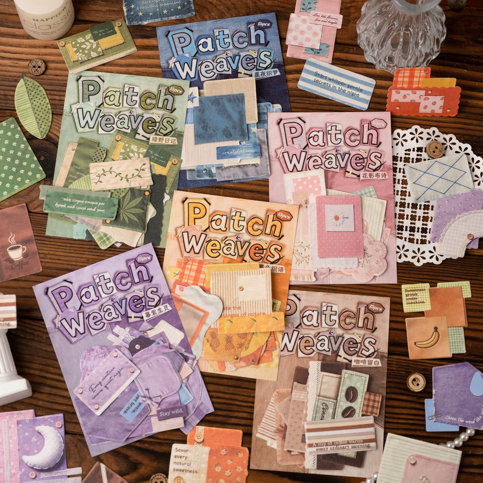 Etori Life 15Pcs Textured Fabric Scrap Stickers Pack, Multi-Colored Plaid Floral Fabric Fragments, DIY Collage Materials Suitable for Gift Box Packaging, Laptop, Phone Back Cover, Photo Album, Guitar, Diary, Pencil Case, Water Bottle, Postcards and Envelopes, Student Gift Paper Bags, Scrapbook Supplies, Office Decoration Supplies, Room Decoration, Art Supplies, Cycling Decals