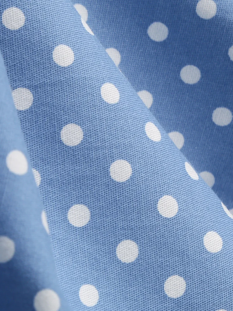 Tonval Retro-Kleider für Damen, 2025, Umlegekragen, Knöpfe vorne, Gürtel, gepunktet, Baumwolle, Rockabilly-Flare-Midikleid – Detail 12