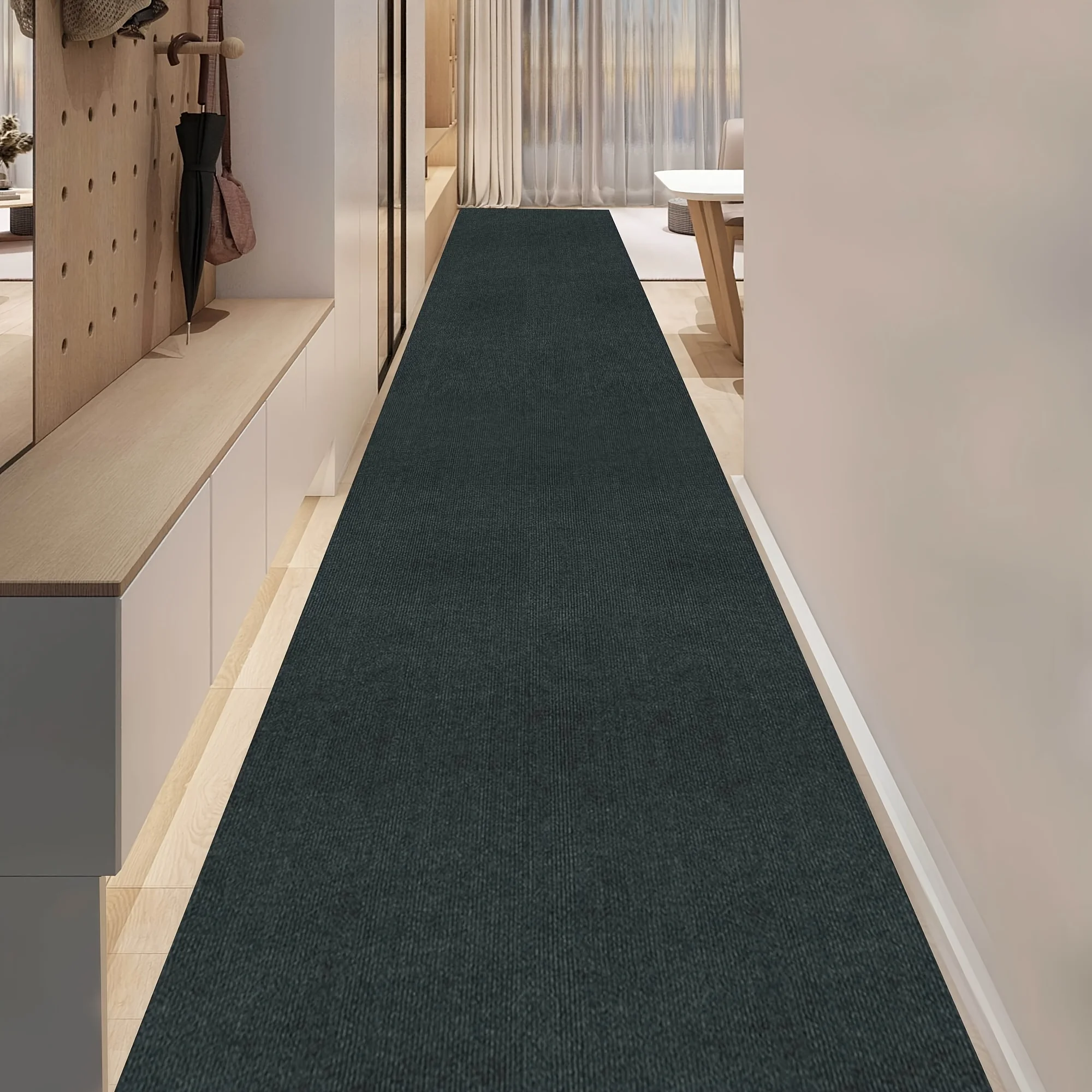 

usDurable Non-Slip Striped Runner Mat - 0.2" Thick High Quality & Soundproof Indoor/Outdoor Mat for Hallway, Kitchen, Patio - Machine Washable 100% Polyester with PVC Backing, Noise Protection Floor Mat, High Quality Mat, Solid Color Design, Kitchen Mat,