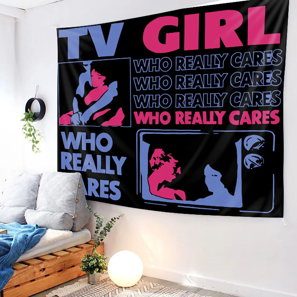 1pc Retro TV Girl "Who Really Cares" Tapestry, Indie Pop Band Aesthetic Wall Hanging, Cool Music Decor for Teens Bedroom & Dorm - view 5