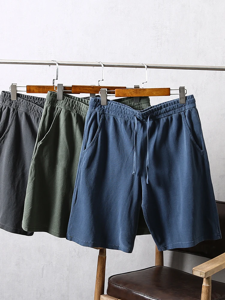 

l Aged Cotton orts Men's Summer Casual Elastic Waist Sports Leisure Five-Point Pants Waed Pure Color Straight Leg