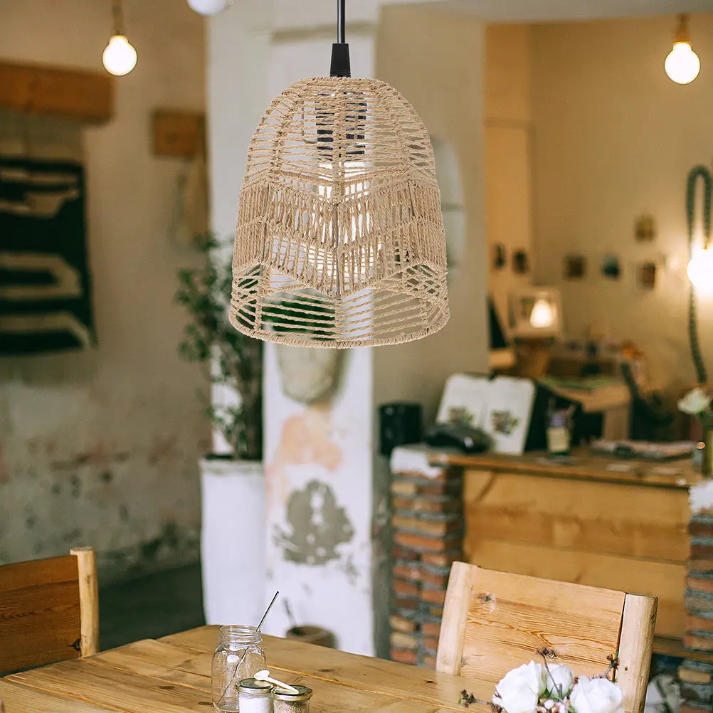2Pcs Woven Paper Rope Lamp Shade Round Ceiling Light Cover for Bedroom Living Room Home Decor Warm Diffuse Lighting Farmhouse