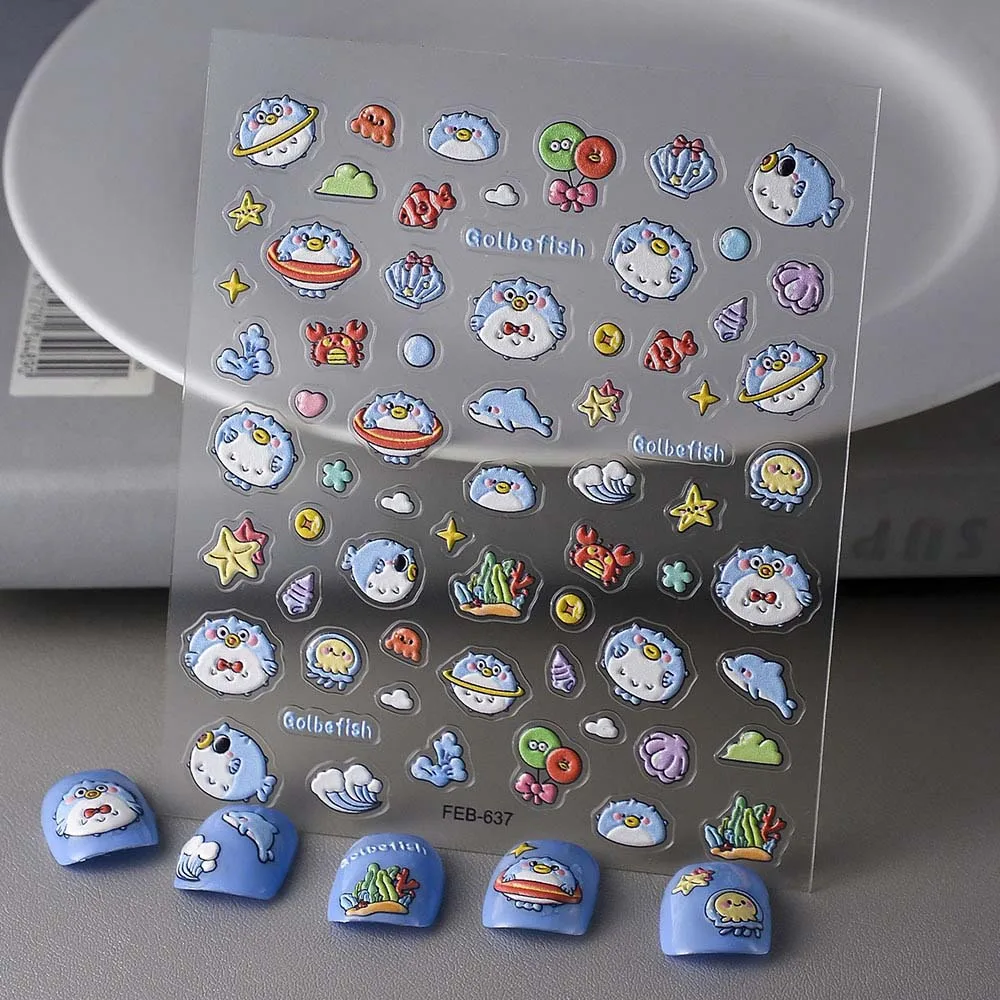Concha estrella océano pegatinas de uñas medusas de mar vidrio brillante delfín gelatina océano calcomanías de uñas suministros de uñas accesorios de uñas en relieve