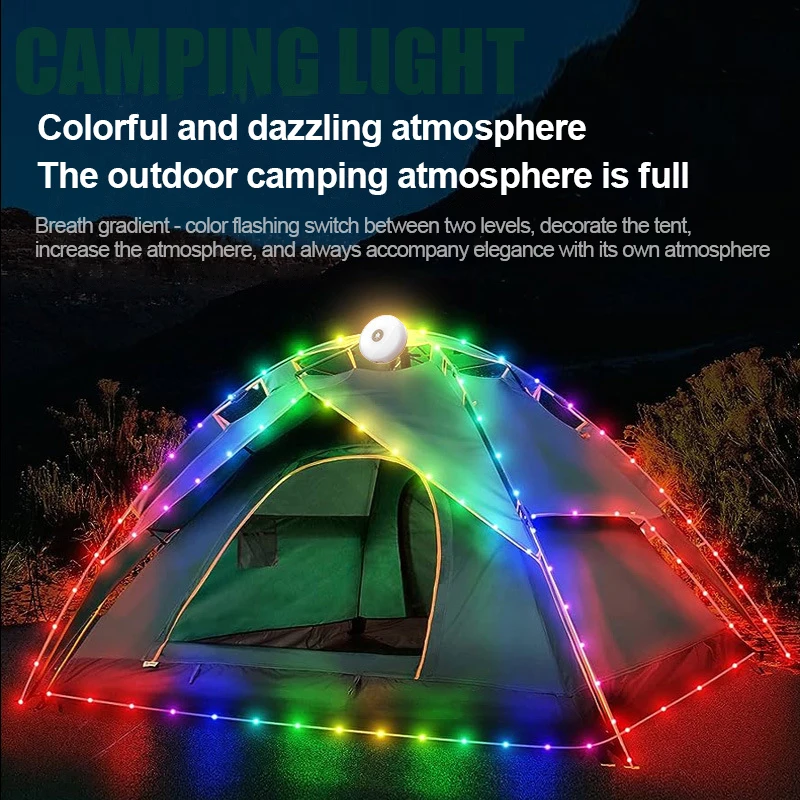 Guirxiété Lumineuse LED Enroulable avec Lumière Rétractable, Éclairage de Tente de ix, Courant, Coloré, Escales Festives, Camping