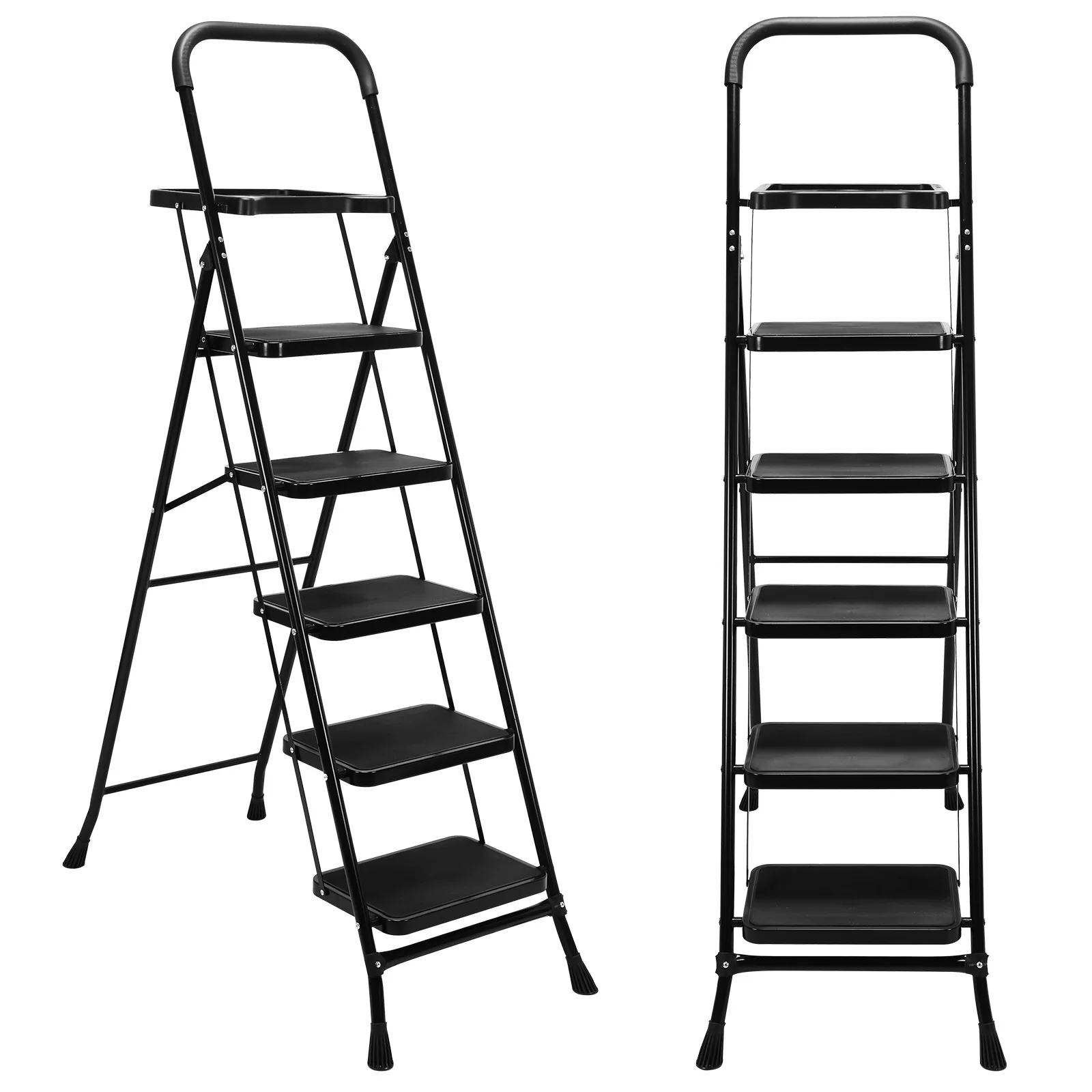 

5 Step Ladder Folding Portable Ladder Support 330lbs Safety Locking with Wide Anti-Slip Pedal for Indoor House