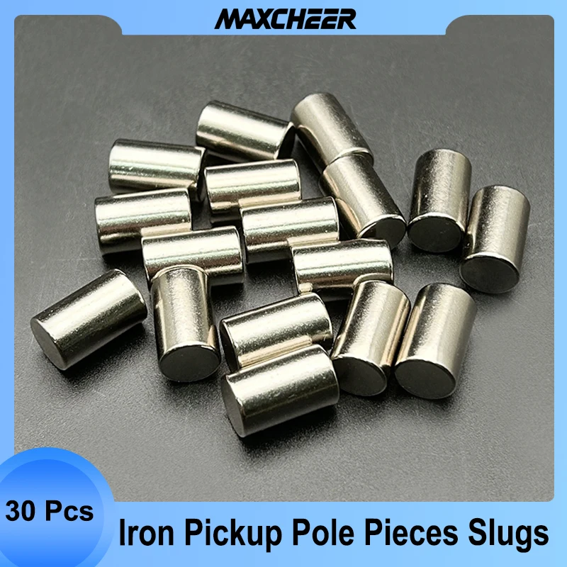 30Pcs Iron Pickup Pole Pieces Slugs Magnetic Rods Bars Silver for Electric Guitar/Bass Parts 15.3 x 9.5mm/14.5 x 9.5mm