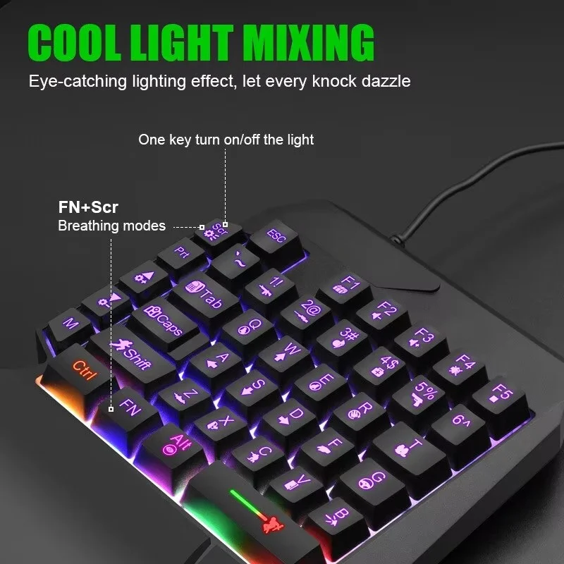 40 Keys One Handedly Single Hand Mini Gaming Keyboard USB Ultra-slim Wired Backlight Keyboard For Laptop Desktop PC Smartphones