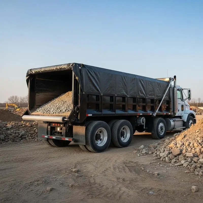 Free Shipping-PVC Coated Netting Cover 7 x 18 ft For Debris Hauling Waste Transport Gravel Delivery, 5.5 Inch 18oz Double Pocket Brass Grommets Reinforced Double Needle Stitch Webbing Manual Electric Dump Truck System Accessory view 2